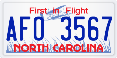 NC license plate AFO3567