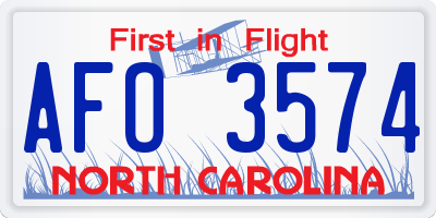 NC license plate AFO3574