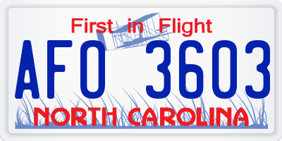 NC license plate AFO3603