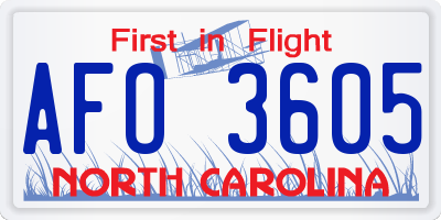 NC license plate AFO3605