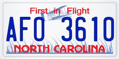 NC license plate AFO3610