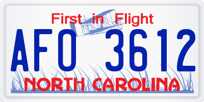 NC license plate AFO3612