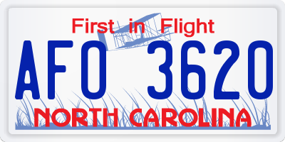 NC license plate AFO3620