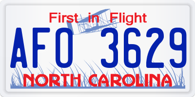 NC license plate AFO3629