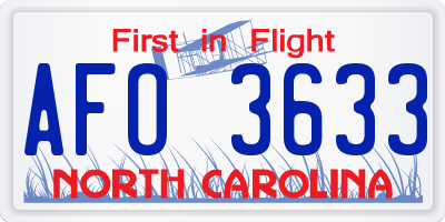 NC license plate AFO3633