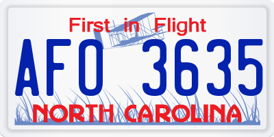 NC license plate AFO3635