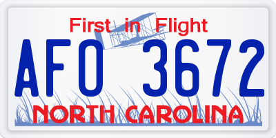 NC license plate AFO3672