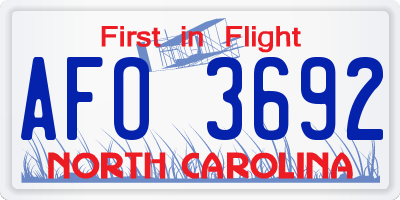 NC license plate AFO3692
