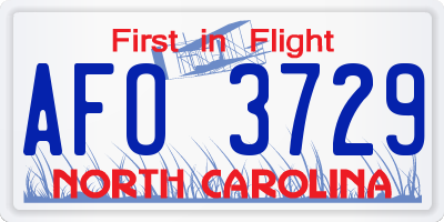 NC license plate AFO3729
