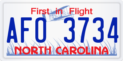 NC license plate AFO3734