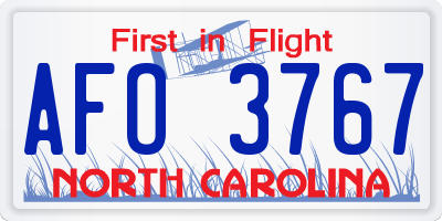 NC license plate AFO3767