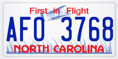 NC license plate AFO3768