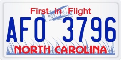NC license plate AFO3796