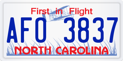 NC license plate AFO3837