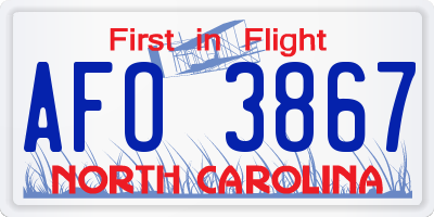 NC license plate AFO3867