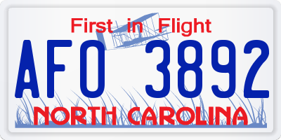 NC license plate AFO3892