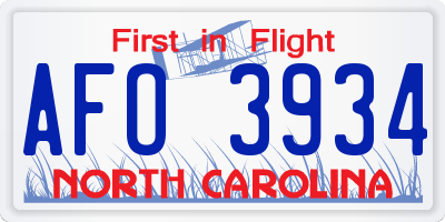 NC license plate AFO3934