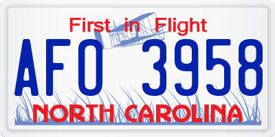 NC license plate AFO3958