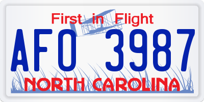 NC license plate AFO3987