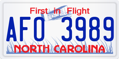 NC license plate AFO3989