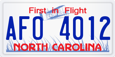 NC license plate AFO4012