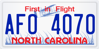 NC license plate AFO4070