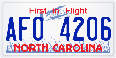 NC license plate AFO4206