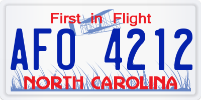 NC license plate AFO4212