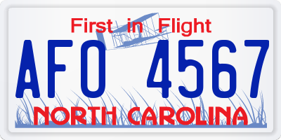 NC license plate AFO4567