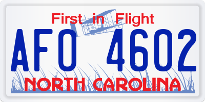 NC license plate AFO4602