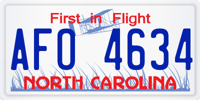 NC license plate AFO4634