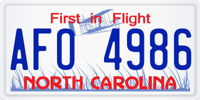NC license plate AFO4986