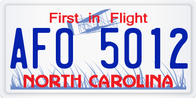 NC license plate AFO5012