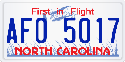 NC license plate AFO5017