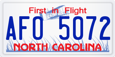 NC license plate AFO5072