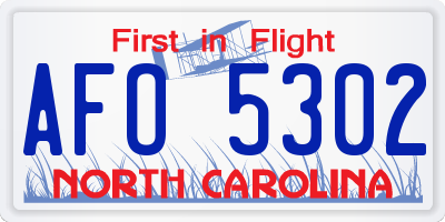 NC license plate AFO5302
