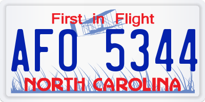 NC license plate AFO5344