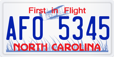 NC license plate AFO5345