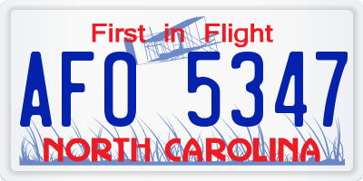 NC license plate AFO5347