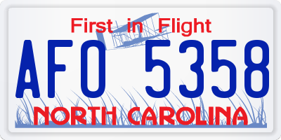 NC license plate AFO5358