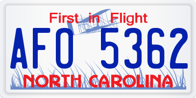NC license plate AFO5362