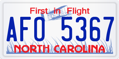 NC license plate AFO5367