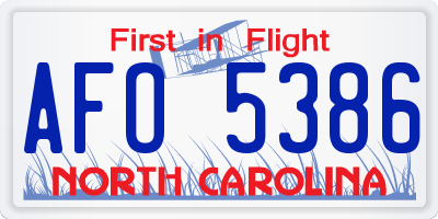 NC license plate AFO5386