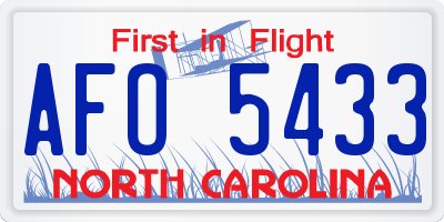 NC license plate AFO5433