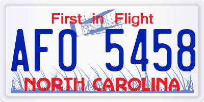 NC license plate AFO5458