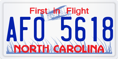 NC license plate AFO5618