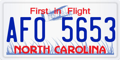 NC license plate AFO5653