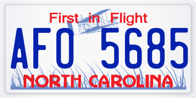 NC license plate AFO5685