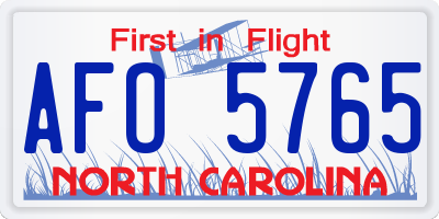 NC license plate AFO5765