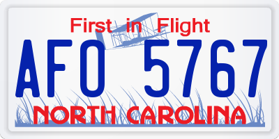 NC license plate AFO5767